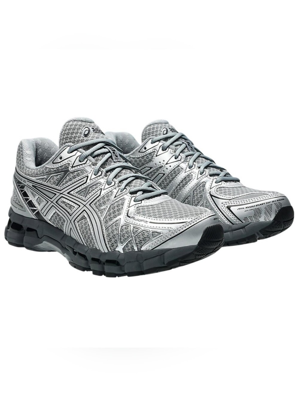 ASICS Gel-Kayano 20 "Gravel Pure Silver" Y2K Metallic Sneakers - Size 7.5 Unisex